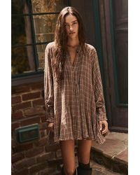 Free People - Backroads Plaid Button Down Mini Dress - Lyst