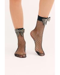 Free People Embellished Bow Fishnet Socks By Lirika Matoshi - Black