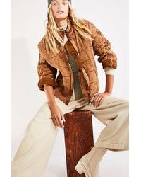 Free People - Dolman Quilted Knit Jacket At In Toasted Coconut, Size: Xs - Lyst