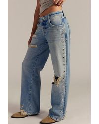 Free People - Tennessee Low-Rise Boyfriend Studded Jeans - Lyst