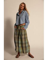 Free People - Telluride Wide-Leg Crop Pull-On Madras Pants - Lyst