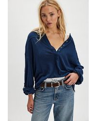 Free People - Cotton-Linen Henley Tee - Lyst