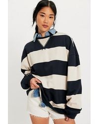 Free People - Classic Striped Oversized Crewneck At In Black Combo, Size: Large - Lyst