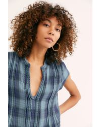 Free People River Double Cloth Plaid Tunic By Cp Shades - Blue