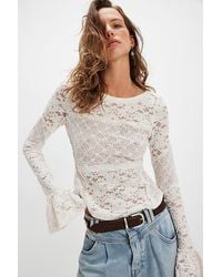Free People - Sheer Lace Flared Long Sleeve Top - Lyst