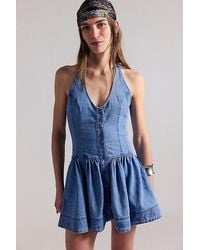 Free People - Clean Break Denim Mini Dress - Lyst