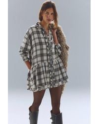 Free People - Wildflower Washed Plaid Mini Dress - Lyst
