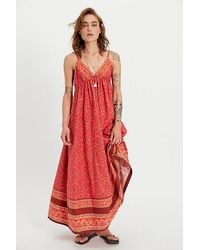Free People Zoey Printed Maxi Dress in Brown | Lyst