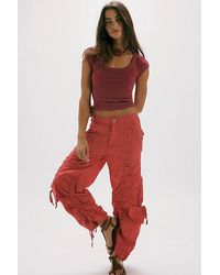 Free People - Scorpio Shirred Mid-Rise Cargo Trousers By - Lyst
