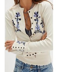 Free People - Fleur Embroidered Cuff Henley - Lyst