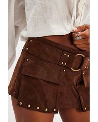 Free People - Micro Mini Suede Skort At Free People In Shaved Chocolate, Size: Us 12 - Lyst
