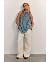 Free People - Maisie Smocked Denim Mini Dress - Lyst