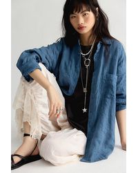 Llea Blue - Floral Embroidered Linen Shirt - Lyst