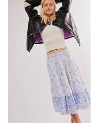 Free People - In Full Swing Printed Midi Skirt At In Blue Heron Combo, Size: Xs - Lyst