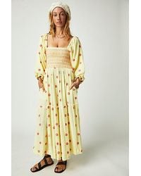 Free People - Dahlia Embroidered Maxi Dress At In Minted Lemonade, Size: Xs - Lyst