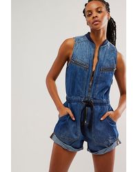 One Teaspoon - Lilly Sporty Denim Jumpsuit At Free People In Blue Moon, Size: Small - Lyst