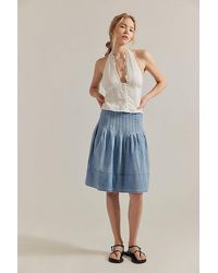 Free People - Peyton Pintuck Denim Midi Skirt - Lyst
