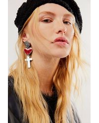 Free People - Bleeding Heart Dangles At In Silver Red - Lyst