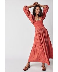 Free People - Dahlia Embroidered Maxi Dress At In Melon Combo, Size: Xs - Lyst