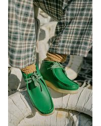 Clarks - Wallabee Boots At Free People In Cactus Green Leather, Size: Us 6 - Lyst