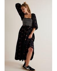 Free People - Dahlia Embroidered Maxi Dress At In Black Combo, Size: Xs - Lyst