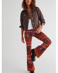 Free People Pull On Corduroy Printed Flares - Red