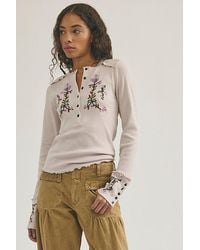 Free People - Fleur Embroidered Cuff Henley - Lyst