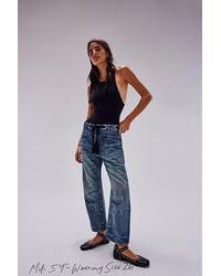 Free People - Moxie Pull-on Barrel Jeans At Free People In Timeless Blue, Size: 31 - Lyst