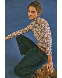 Free People - Lyric Sheer Lace Long Sleeve Turtleneck Top - Lyst