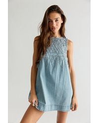 Free People - Maisie Smocked Denim Mini Dress - Lyst