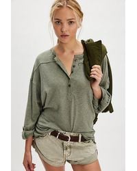 Free People - Cotton-Linen Henley Tee - Lyst