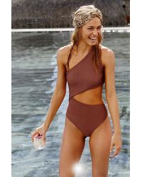 Beach Riot - Celine Ribbed One-piece At Free People In Toast, Size: Xs - Lyst