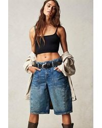 Free People - Extreme Measures Barrel Shorts At Free People In Timeless Blue, Size: 24 - Lyst