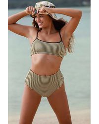 Thrills - All That Stripe Crop Bikini Top At Free People In Mustard Gold, Size: Small - Lyst