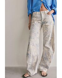 Free People - Fable Printed Low-Rise Twisted Bowed Jeans - Lyst