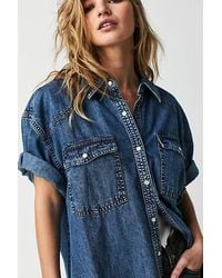 Free People - The Short Of It Denim Top At Free People In Medium Tint, Size: Xs - Lyst