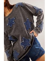 One Teaspoon - Denim Star Bf Long-sleeve Top At Free People In Grey, Size: Small - Lyst