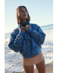 Free People - Flying High Bomber Jacket At Free People In Denim Grey, Size: Xs - Lyst