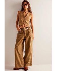 Free People - Electric Feels Dropped Wide-leg Jeans At Free People In Rocky Road, Size: 30 - Lyst