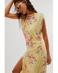 Free People - Carmel Midi Dress At In Yellow Combo, Size: Small - Lyst