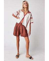 Free People - Calla Linen Trouser Shorts At In Umber Earth, Size: Us 0 - Lyst
