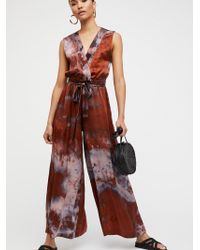 Free People Cleo Silk Jumpsuit - Red