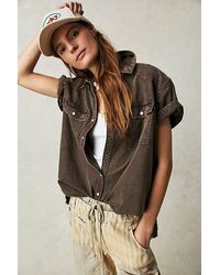 Free People - The Short Of It Denim Top At Free People In Chocolate, Size: Medium - Lyst
