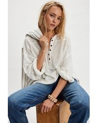 Free People - Cotton-Linen Henley Tee - Lyst
