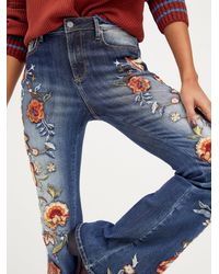 Free People Driftwood Farrah Embroidered Flare Jeans - Blue