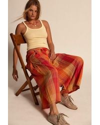 Free People - Telluride Wide-Leg Crop Pull-On Madras Pants - Lyst