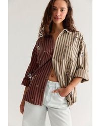 THE TALES - Half N' Half Embellished Button Down Top - Lyst
