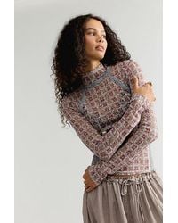 Free People - Lyric Sheer Lace Long Sleeve Turtleneck Top - Lyst