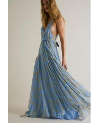 Free People - Holding On Convertible Maxi Dress At In Blue Egret Combo, Size: Large - Lyst