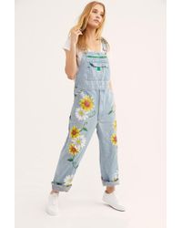 Free People Rialto Jean Project Floral Painted Overalls - Blue